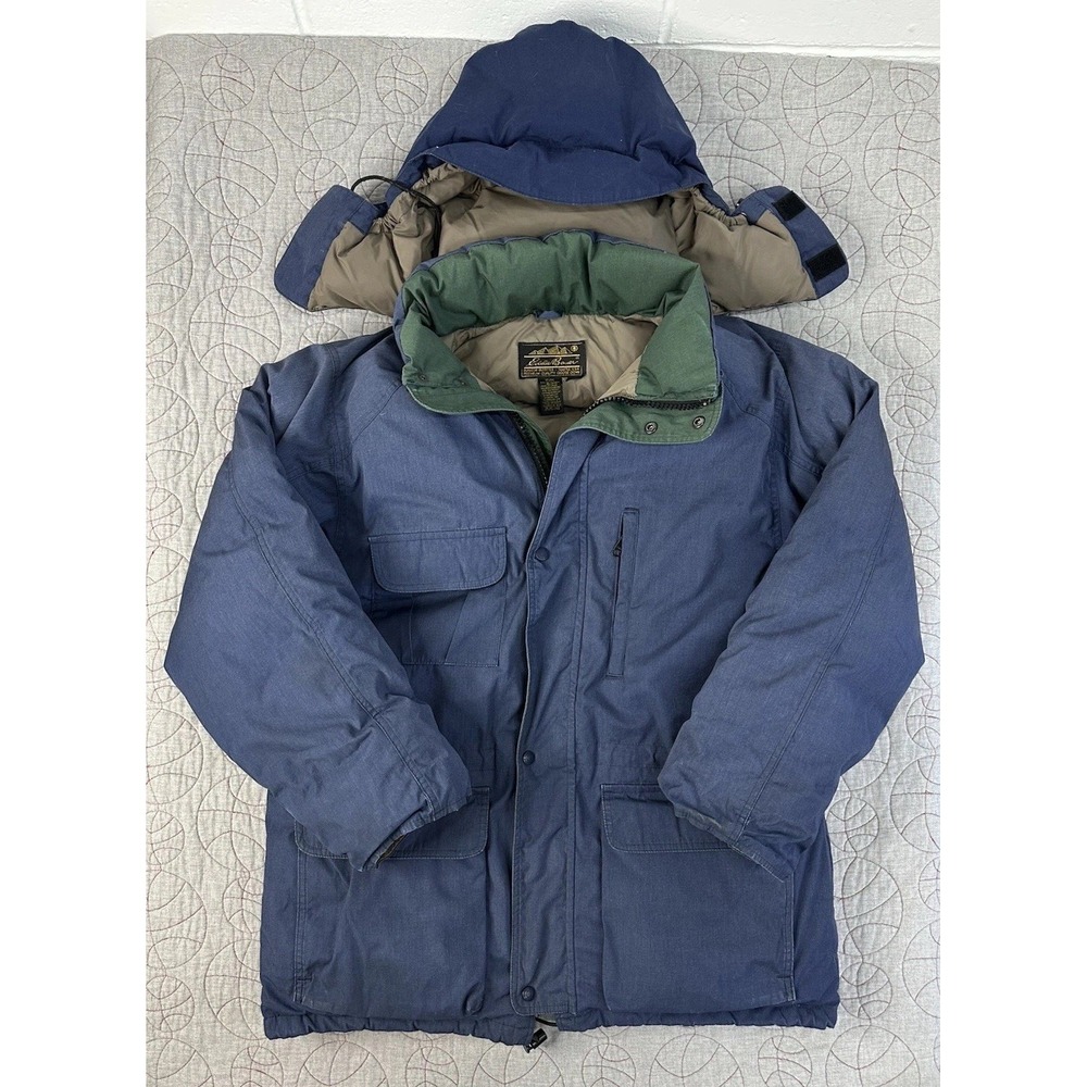 VTG Eddie‎ Bauer RIDGE LINE Men's Large Goose Down Coat Puffer Parka Zip Hood